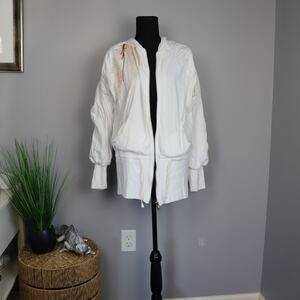 JW Los Angeles Zip Up Hoodie Women L White Excellent Feather Embroidered Boho